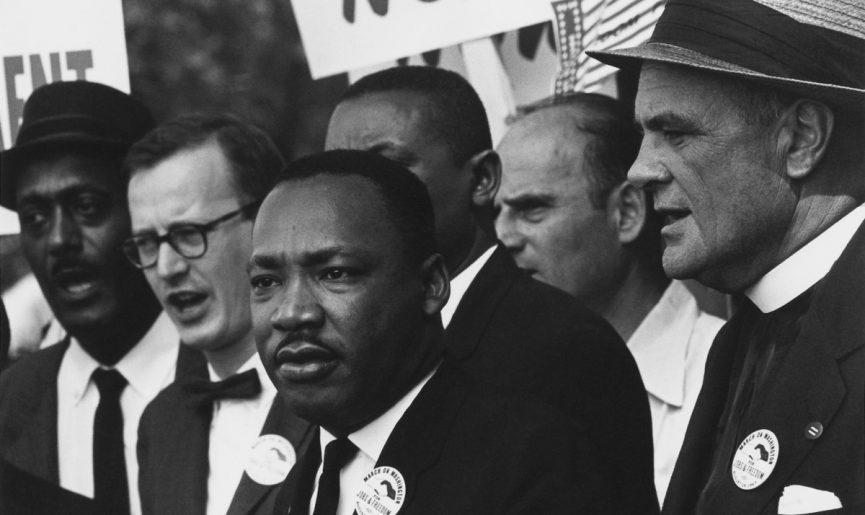Martin Luther King Jr. during the 1963 March on Washington for Jobs and Freedom, during which he delivered his historic "I Have a Dream" speech, calling for an end to racism.